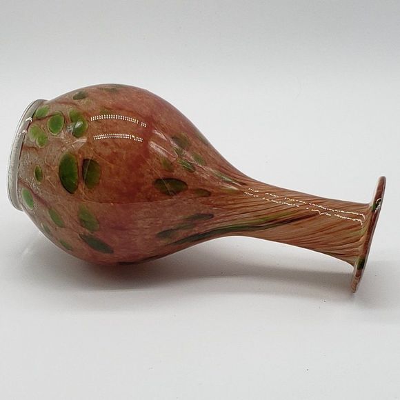 Maltese Mtarfa Green Rust Spatter Stretched Art Glass Vase - Picture 10 of 11